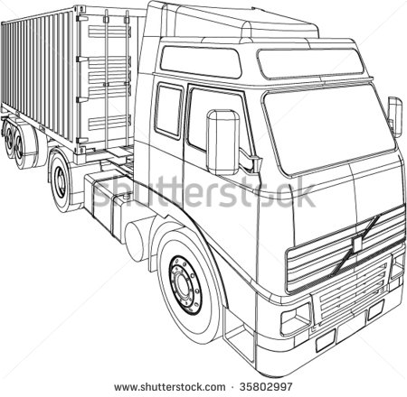 450x440 Container Truck And Trailer Line Drawing Isolated On White