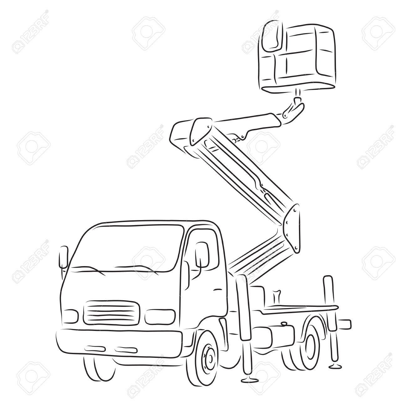 1300x1300 Hand Drawn Outline Of Bucket Truck Isolated On White Background