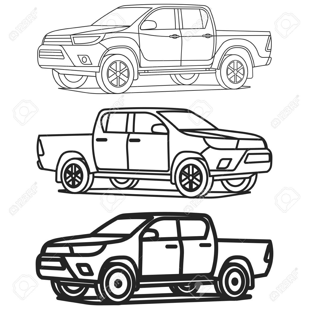 1300x1300 Pickup Truck Outline On White Background Vector Illustration