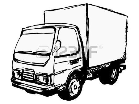 450x338 Hand Drawn, Cartoon, Sketch Illustration Of Small Truck Royalty