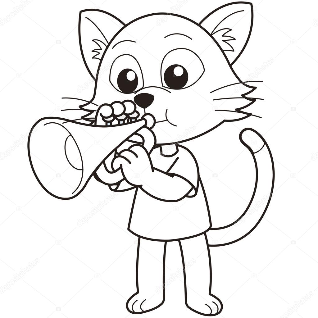 1024x1024 Cartoon Cat Playing A Trumpet Stock Vector Kchungtw