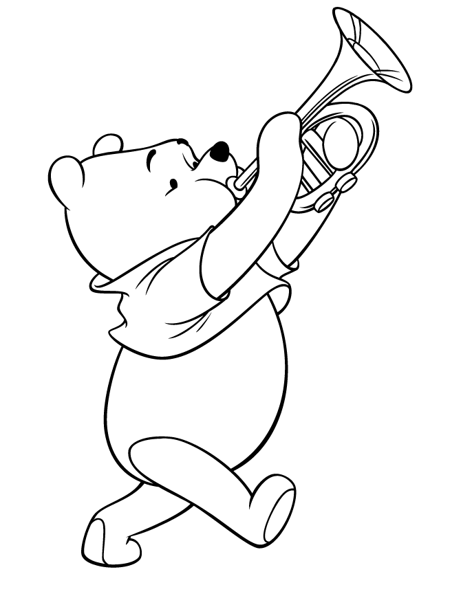 670x867 Winnie The Pooh Playing Trumpet Instrument Coloring Page.gif (670