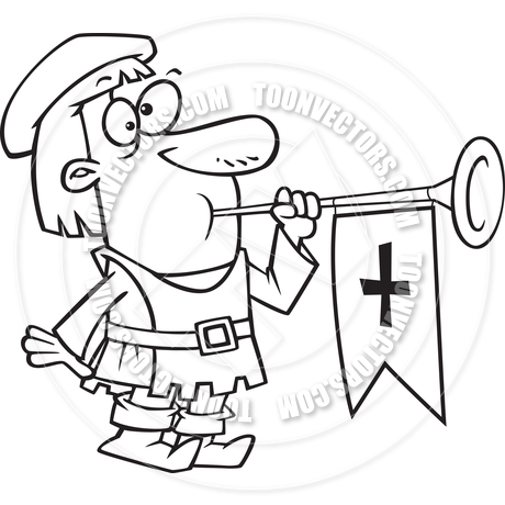460x460 Cartoon Medieval Herald With Trumpet (Black And White Line Art) By
