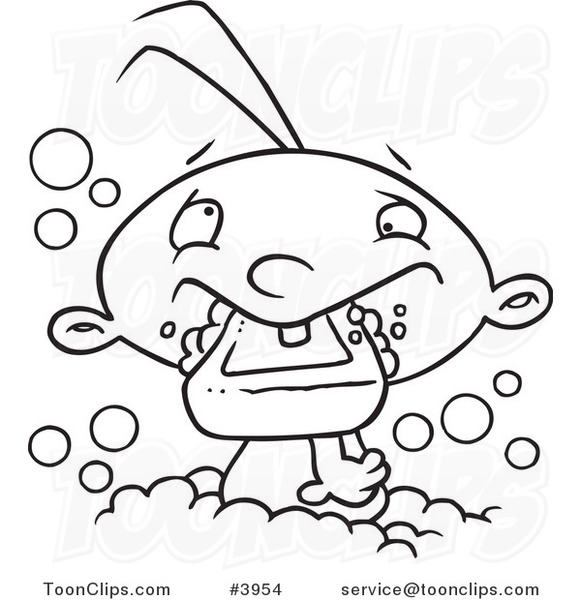 581x600 Cartoon Black And White Line Drawing Of A Baby Boy Eating Soap