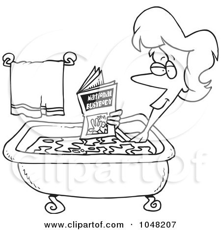 450x470 Cartoon Of A Happy Girl Reading The Newspaper In A Bath Tub