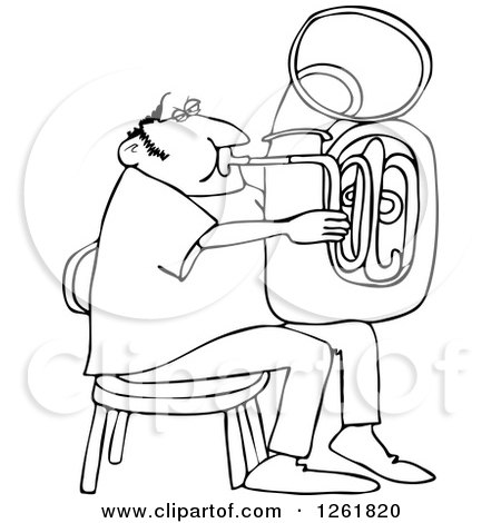 450x470 Clipart Of A Black And White Chubby Man Sitting And Playing A Tuba