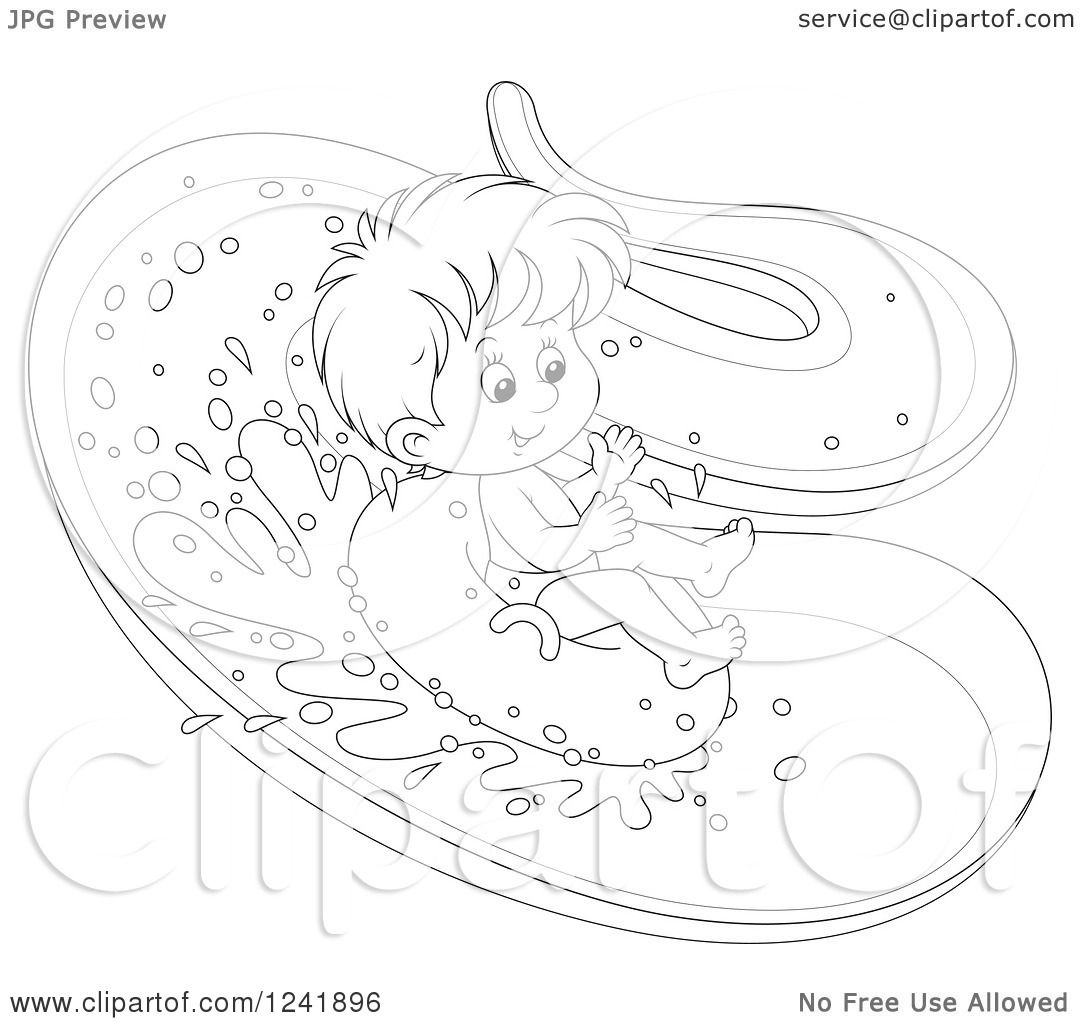 1080x1024 Clipart Of A Black And White Happy Boy Tubing Down A Waterslide