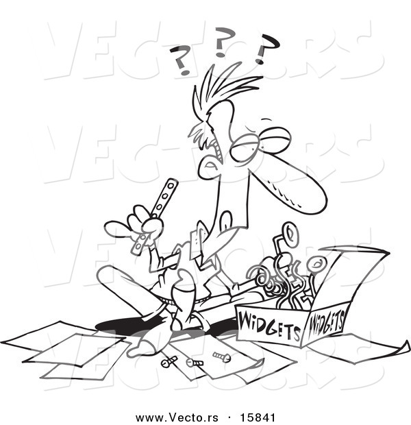 600x620 Vector Of A Cartoon Man Assembling Widgets