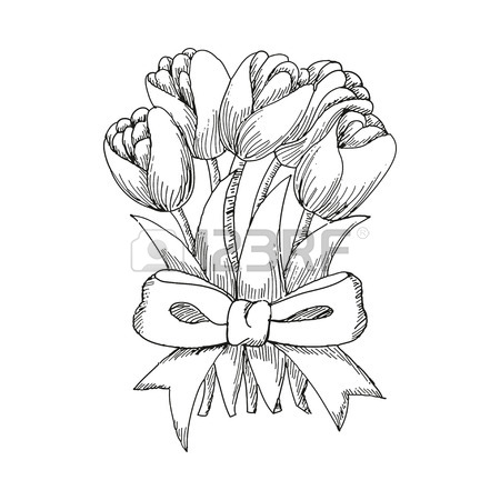 450x450 Hand Drawn Tulip, Cute Doodling Flower Sketch, Vector Illustration