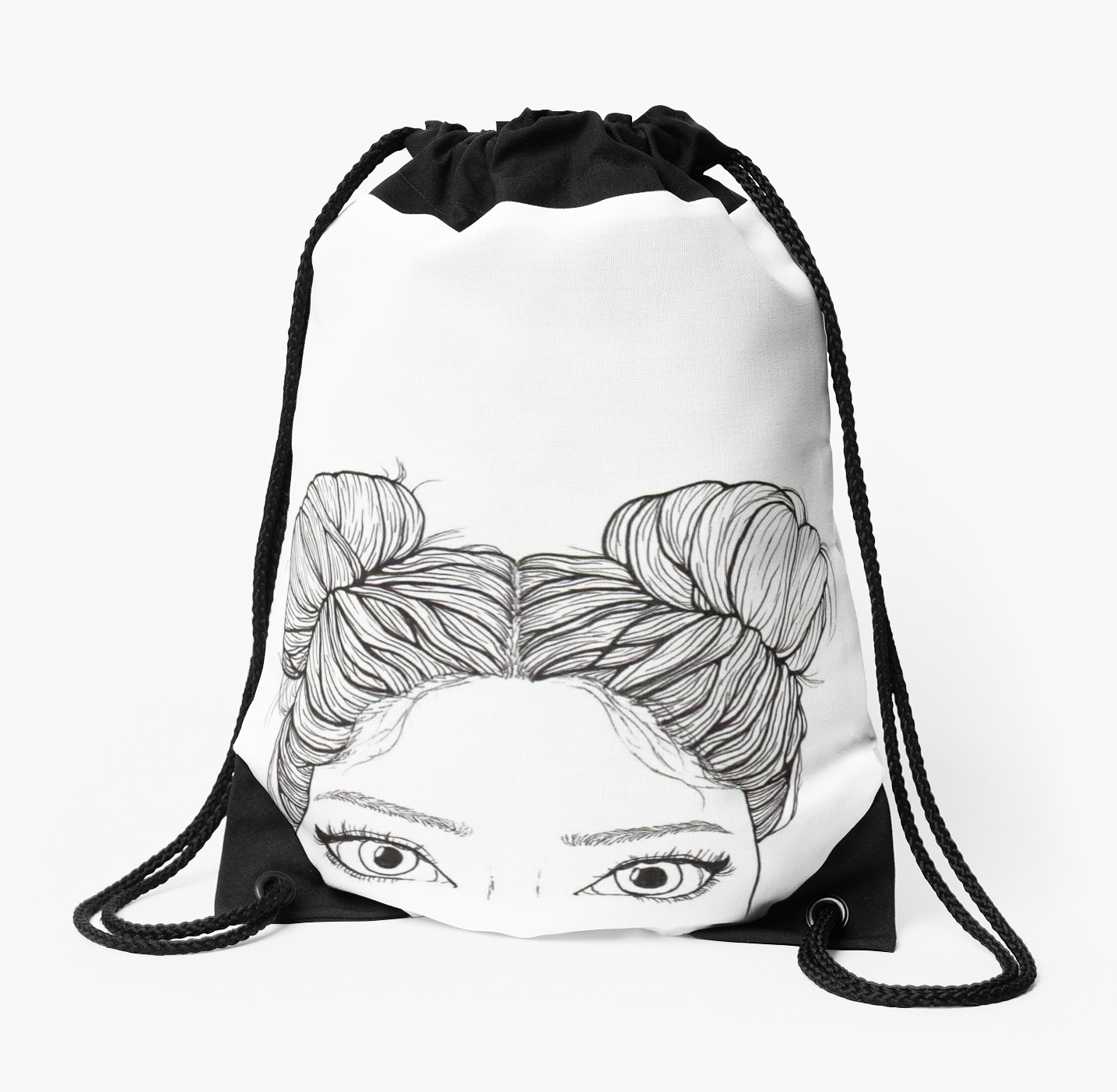 1435x1404 Bun Girl Tumblr Outline Drawstring Bags By Artsyfeebs Redbubble