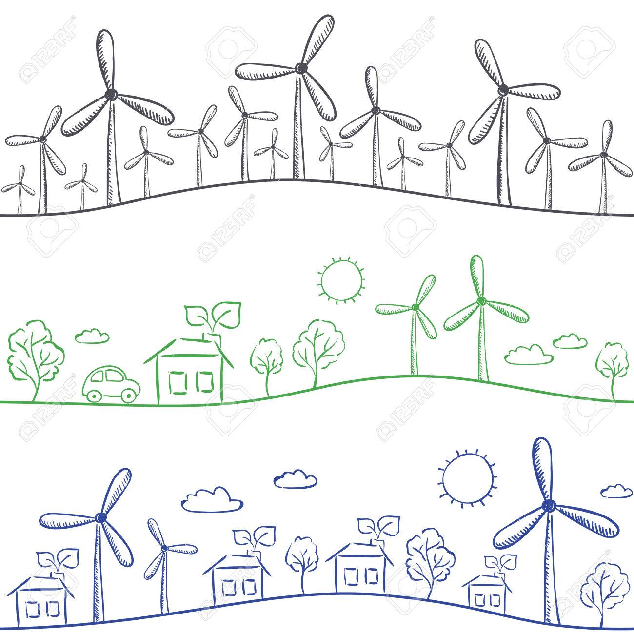 1300x1300 Wind Turbine And Town Seamless Background
