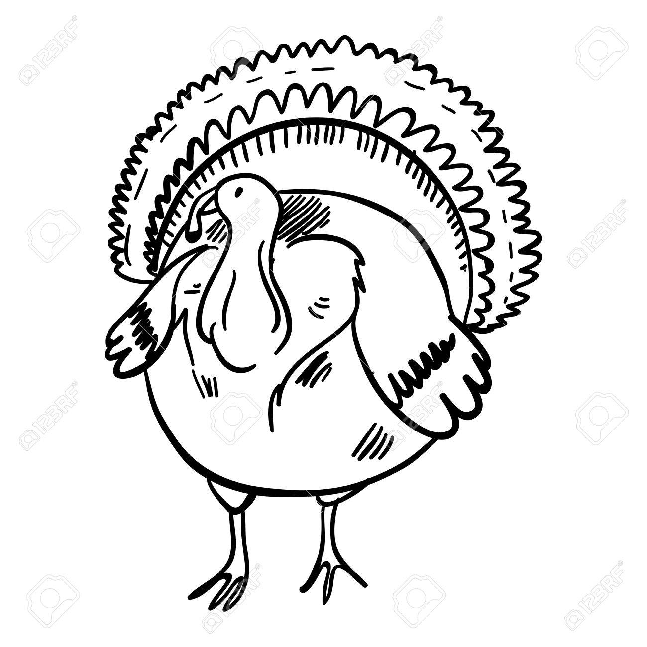 1300x1300 Vector Illustration With Handy Drawn Outline Turkey. Cartoon