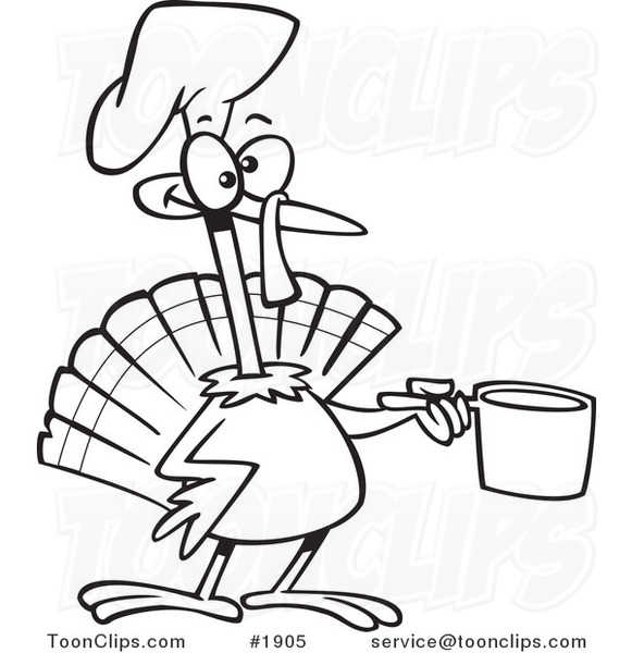 581x600 Cartoon Black And White Line Drawing Of A Chef Turkey Bird Holding