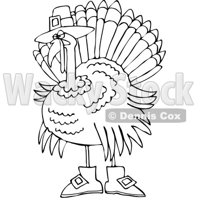 400x400 Of A Cartoon Black And White Thanksgiving Turkey Bird Wearing