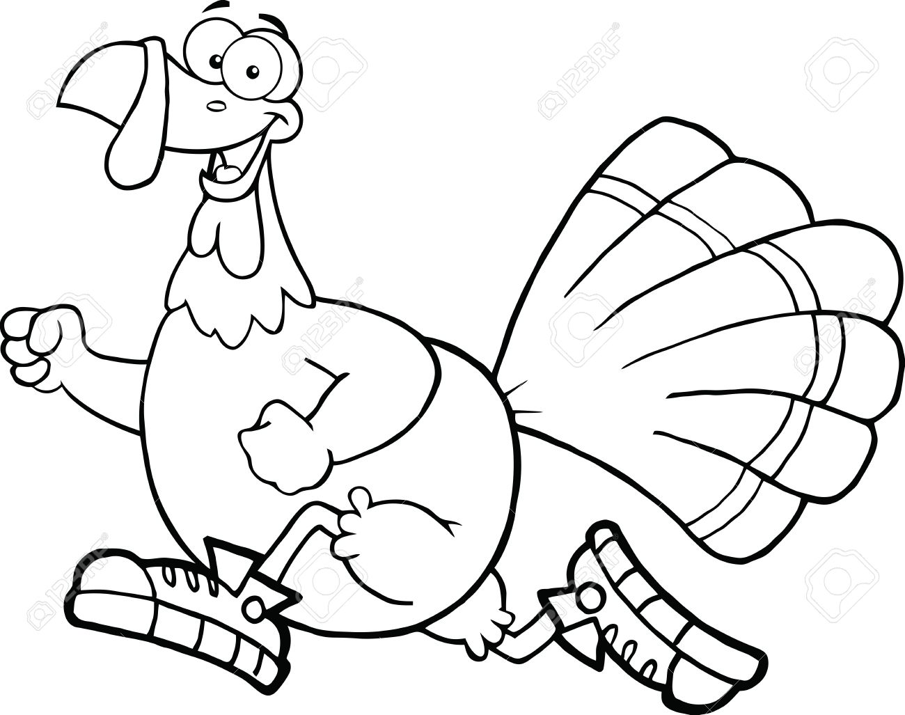 1300x1027 Black And White Happy Turkey Bird Cartoon Character Jogging