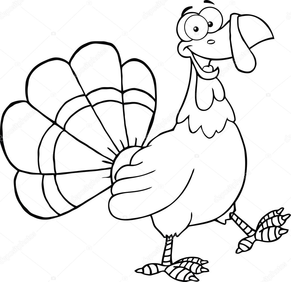 1024x991 Black And White Turkey Cartoon Mascot Character Walking Stock