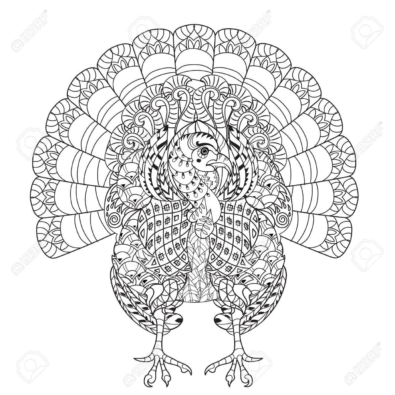 1300x1300 Hand Drawn Doodle Outline Turkey Decorated With Ornaments.vector