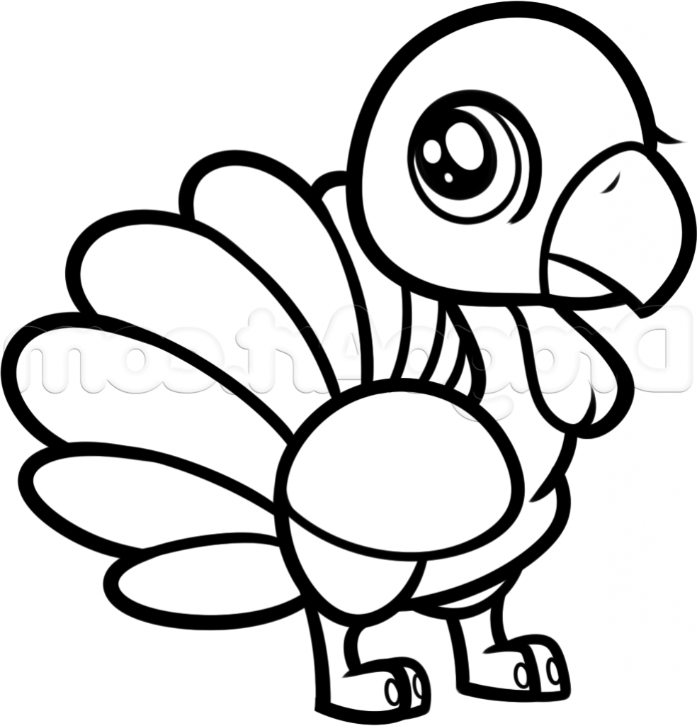 984x1024 Simple Drawing Of A Turkey How To Draw A Chibi Turkey For Kids