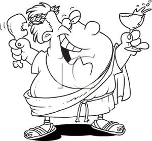 300x279 Page Of A Roman With A Turkey Leg And Wine Clipart Image