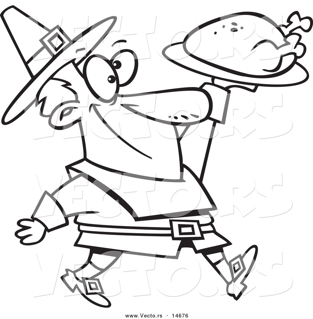 1024x1044 Vector Of A Cartoon Pilgrim Man Carrying A Roasted Turkey