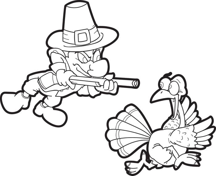 700x570 Free Printable Thanksgiving Turkey And Pilgrim Coloring Page