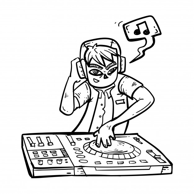 626x626 Doodle Sketch Of A Dj Playing A Turntable Vector Premium Download