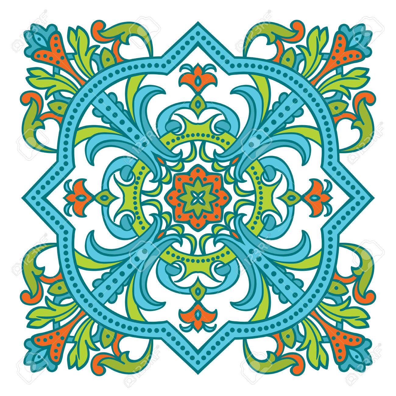 1300x1300 Hand Drawing Zentangle Color Element. Italian Majolica Style