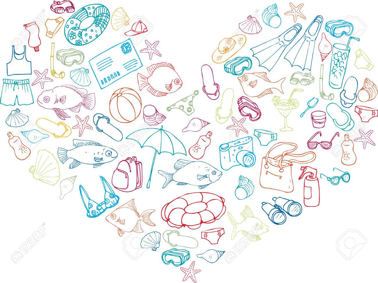 1300x973 Heart From Sea Objects, Hand Drawn Infographic Sketches, Sea