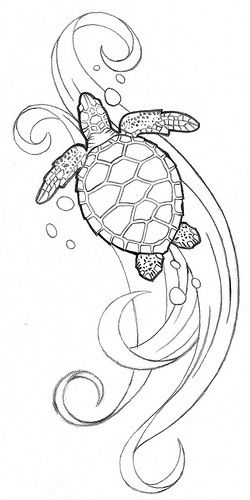 250x500 Outline Sea Turtle Tattoo Design