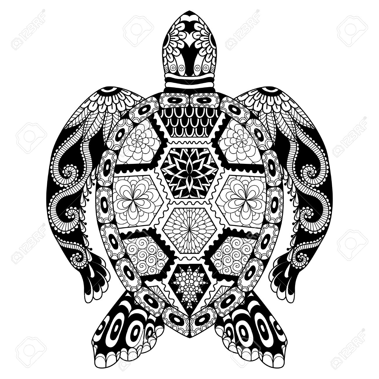 1300x1300 Drawing Zentangle Turtle For Coloring Page, Shirt Design Effect