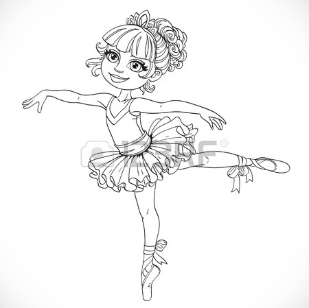 450x449 Little Ballerina Girl Dancing In Ballet Tutu On One Leg Outlined