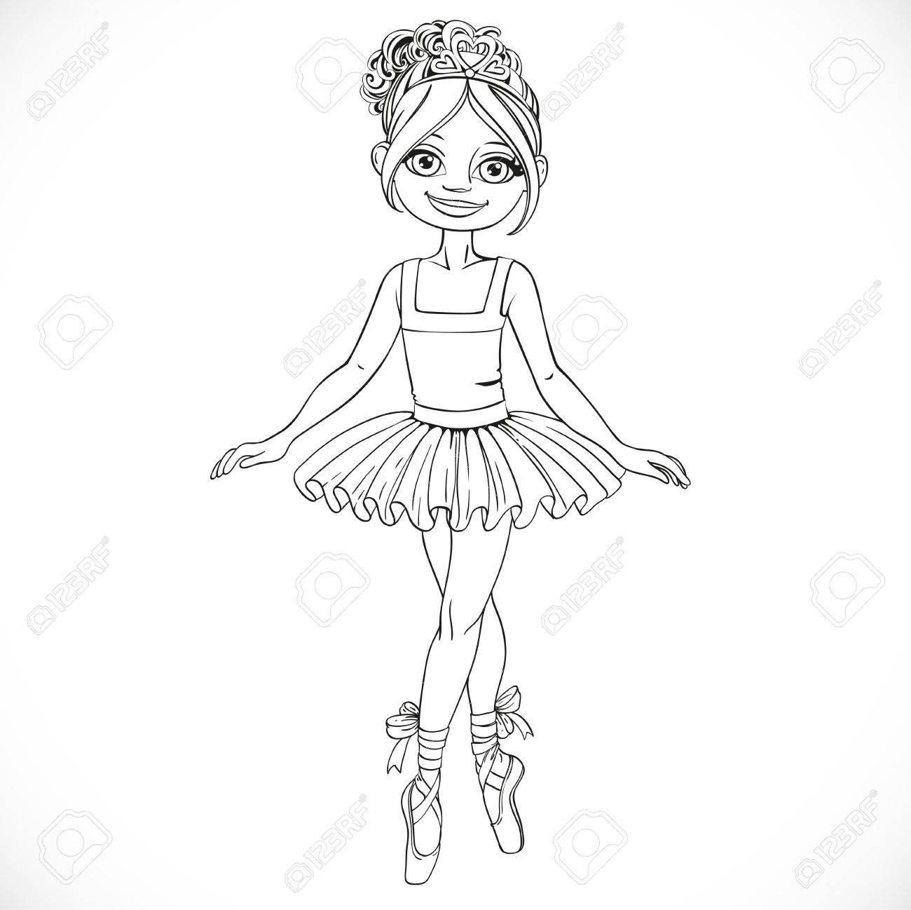 1300x1298 Pretty Ballerina Girl Dancing In Ballet Tutu Outlined Isolated