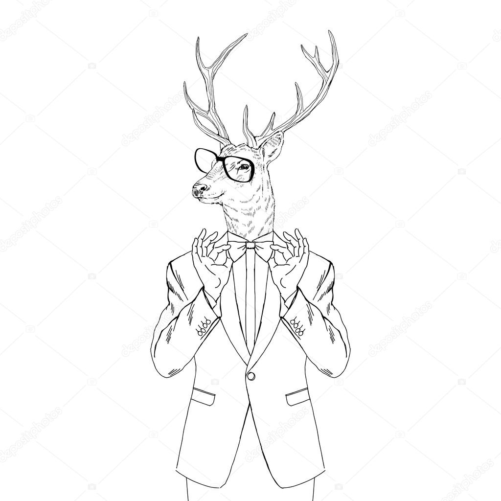 1024x1024 Deer Man Dressed Up In Tuxedo Stock Vector Olga.angelloz