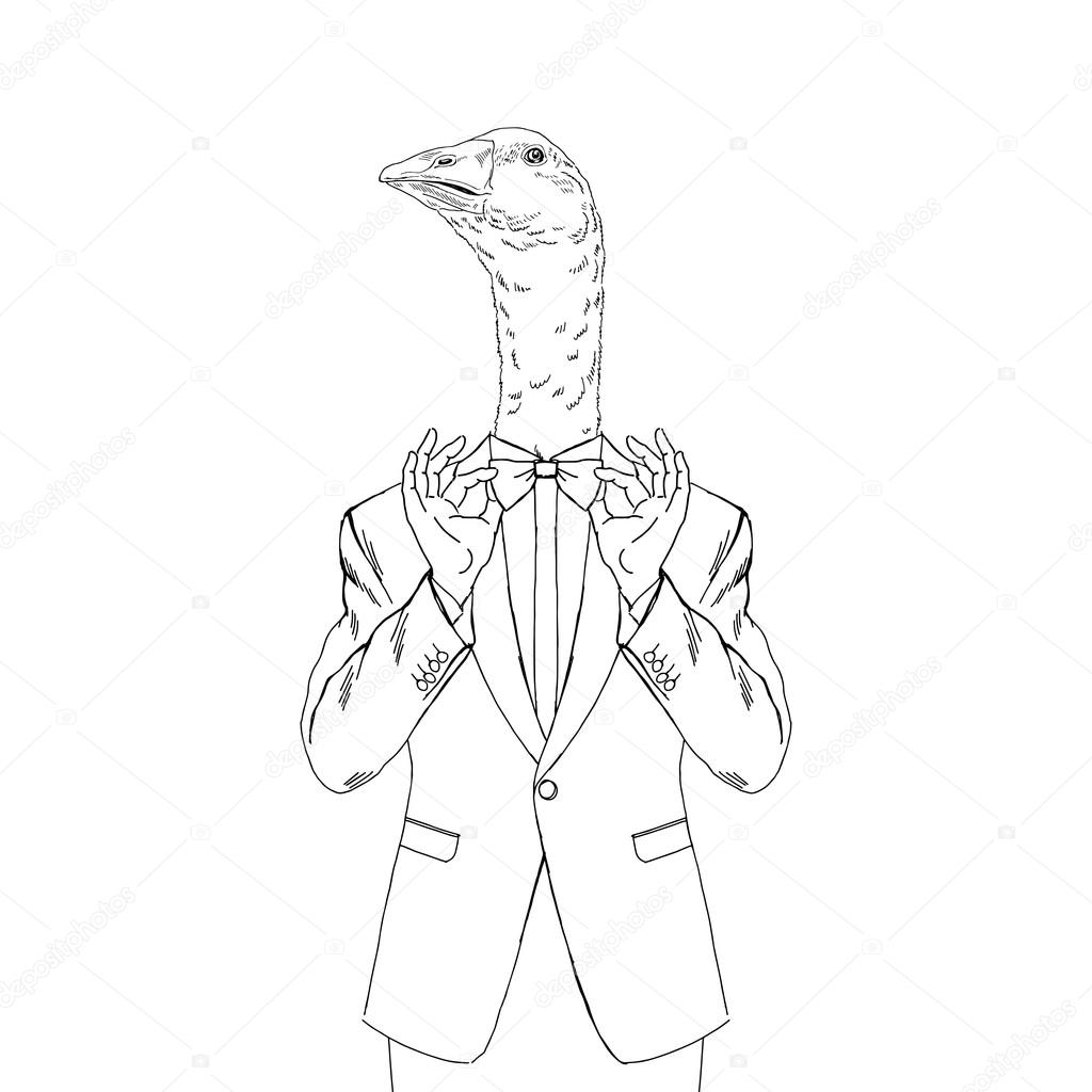 1024x1024 Goose Dressed Up In Tuxedo Stock Vector Olga.angelloz