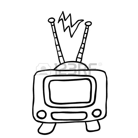 450x450 Simple Black And White Retro Tv Cartoon Royalty Free Cliparts