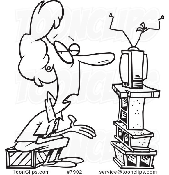 581x600 Cartoon Black And White Line Drawing Of A Lady Watching Tv,