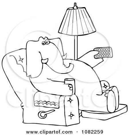 450x470 Clipart Outlined Elephant Holding Tv Remotend Drink In