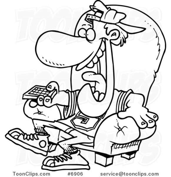 581x600 Cartoon Black And White Line Drawing Of A Sports Fan Holding A Tv
