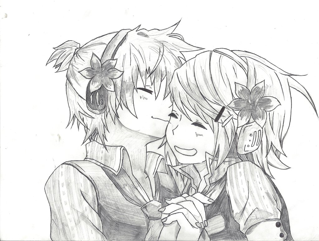 1024x776 Kagamine Twin Pecil Drawing By Giragross