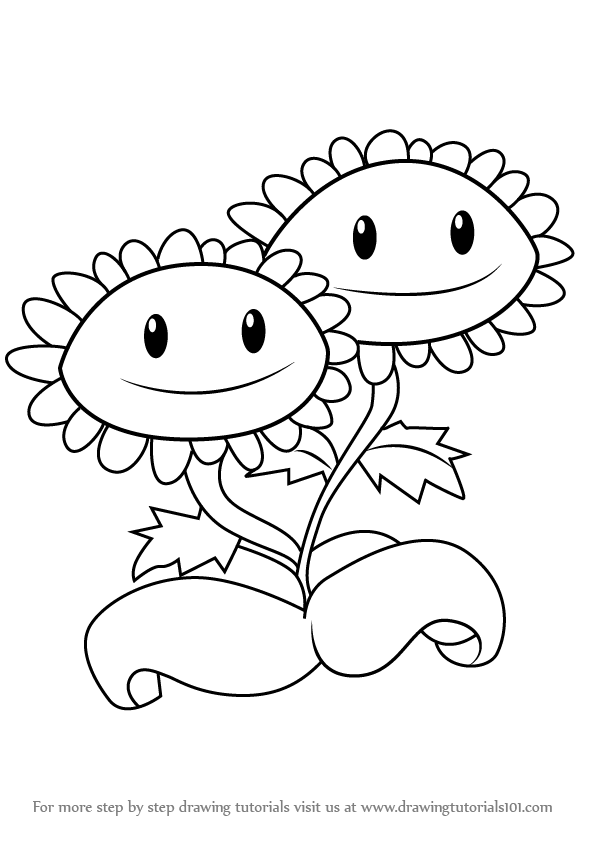 596x843 Learn How To Draw Twin Sunflower From Plants Vs. Zombies (Plants