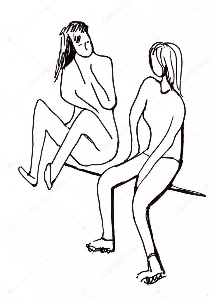 719x1023 Instant Sketch, Two Girls Stock Photo Krimzoya
