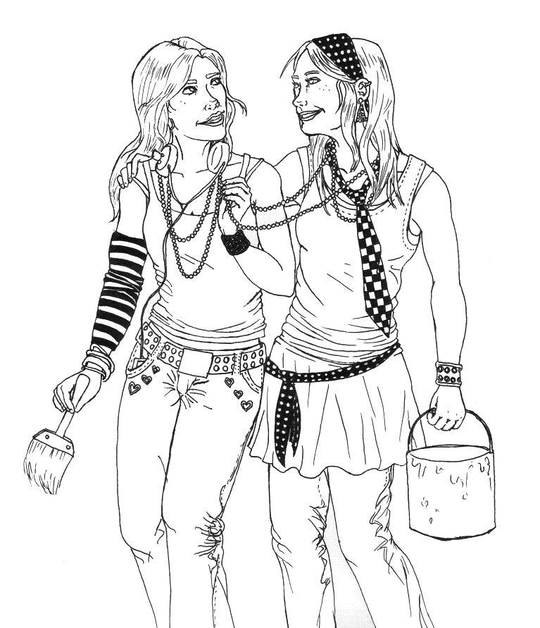 767x891 Two Girls Linework By Shattered Black Rose