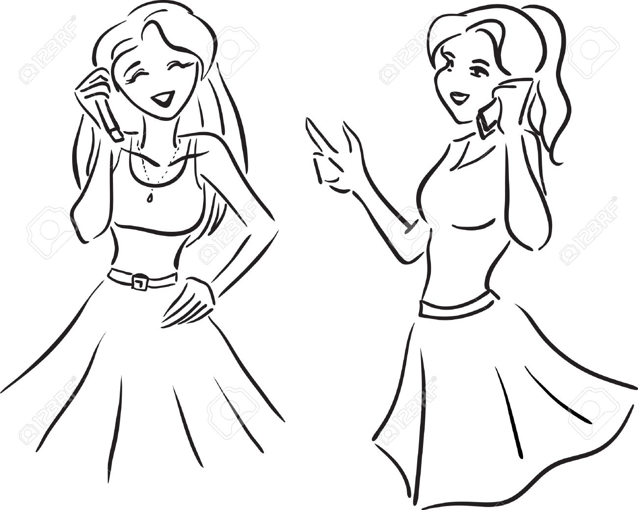 1300x1038 Vector Image With Two Girls Talking By Phone Royalty Free Cliparts