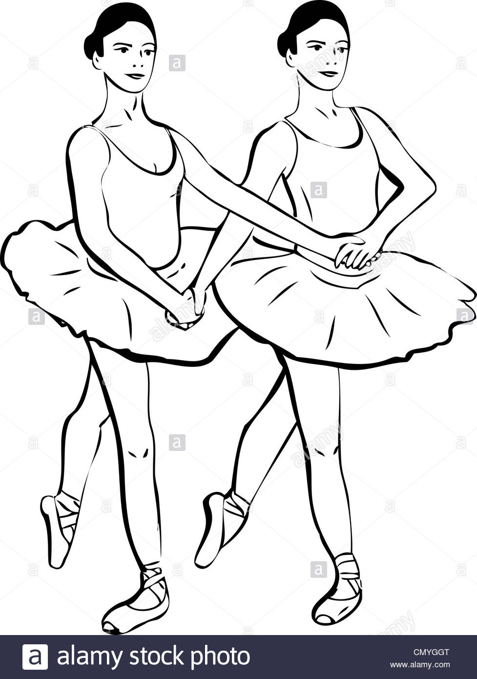 977x1390 Sketch Of Two Girls Standing In A Pair Of Ballerina Stock Photo