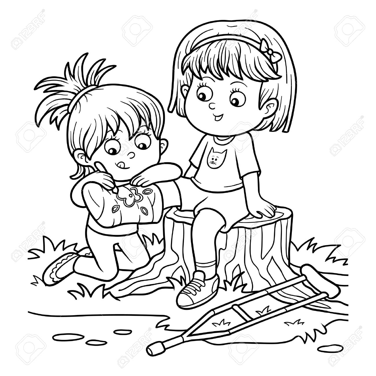 1300x1300 Coloring Book For Children (Two Girls On The Glade, Girl Draws