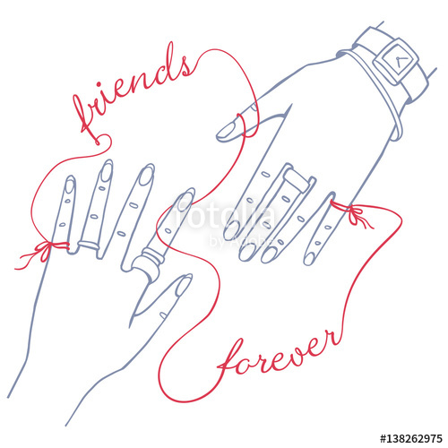 500x500 Best Friends Forever. Two Hands Connected By The Red String