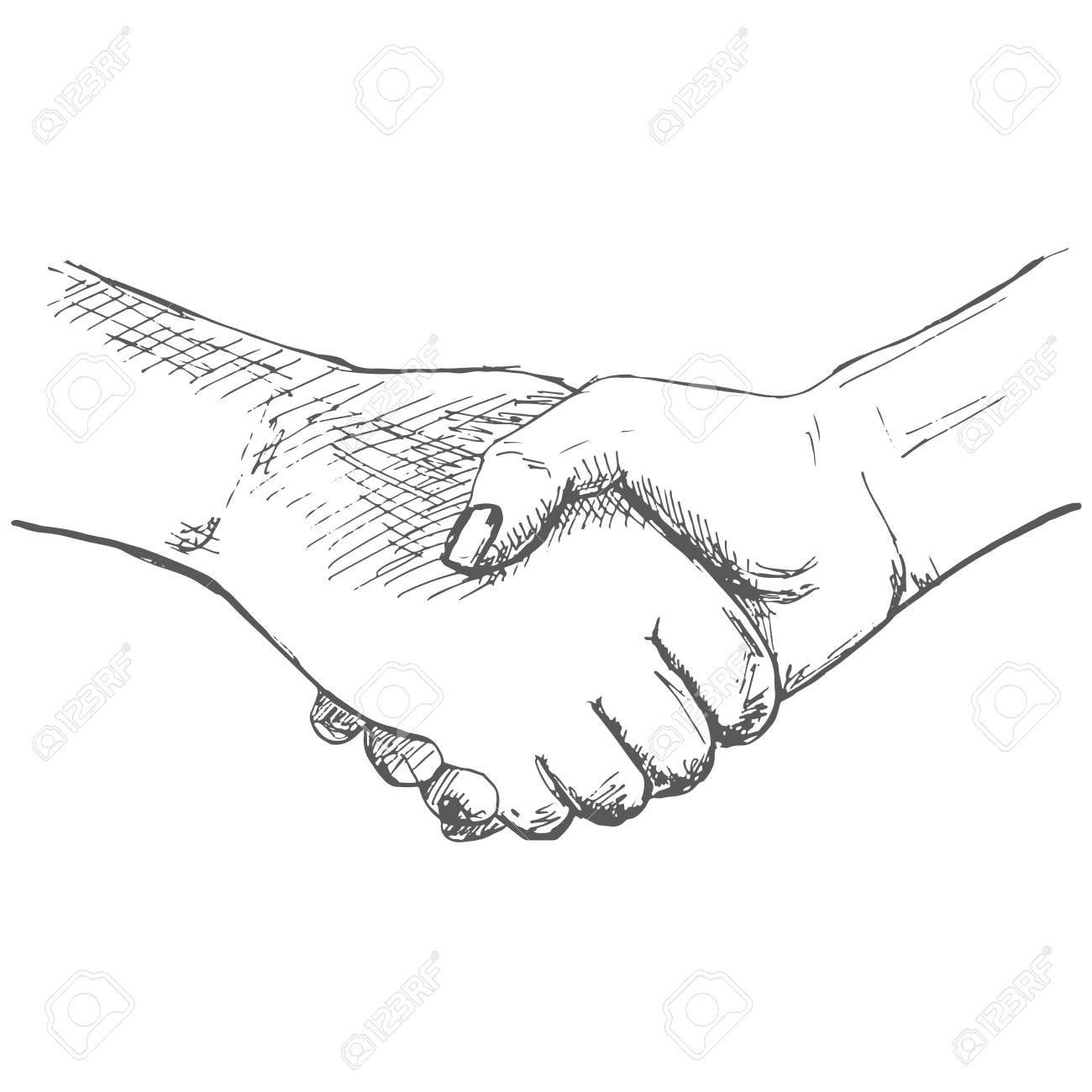 1300x1300 Two Hands In A Handshake. Hand Drawn Sketch Style Vector