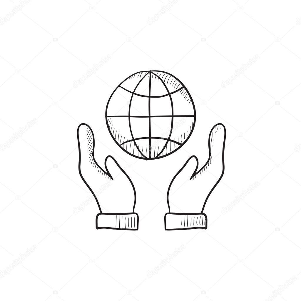 1024x1024 Two Hands Holding Globe Sketch Icon. Stock Vector Rastudio
