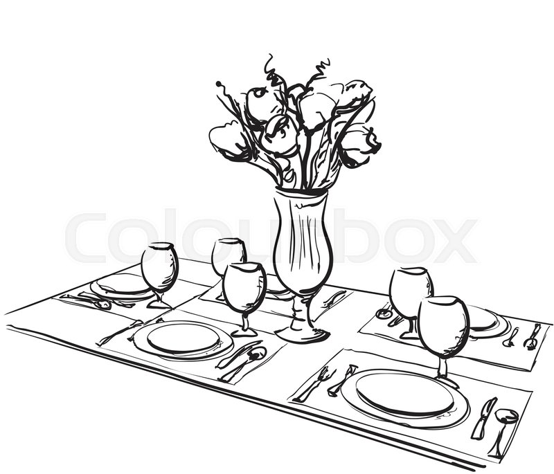 800x685 Hand Drawn Wares Sketch. Romantic Dinner For Two. Stock Vector
