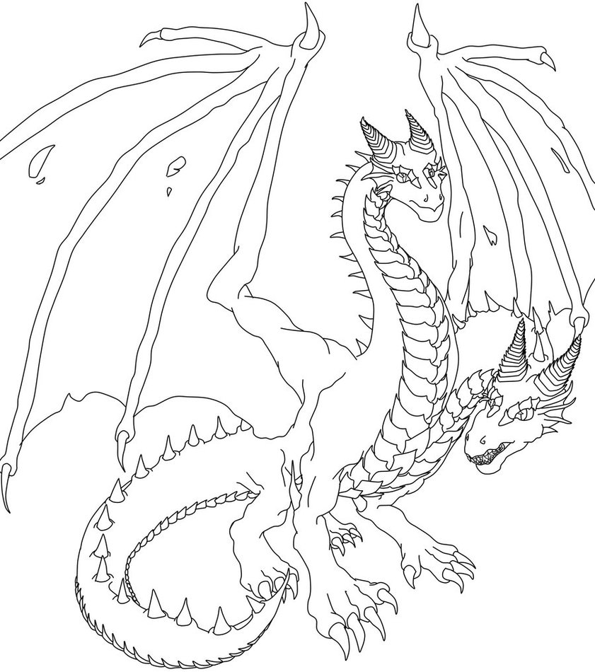 841x950 Two Headed Dragon Lineart By Lathrin